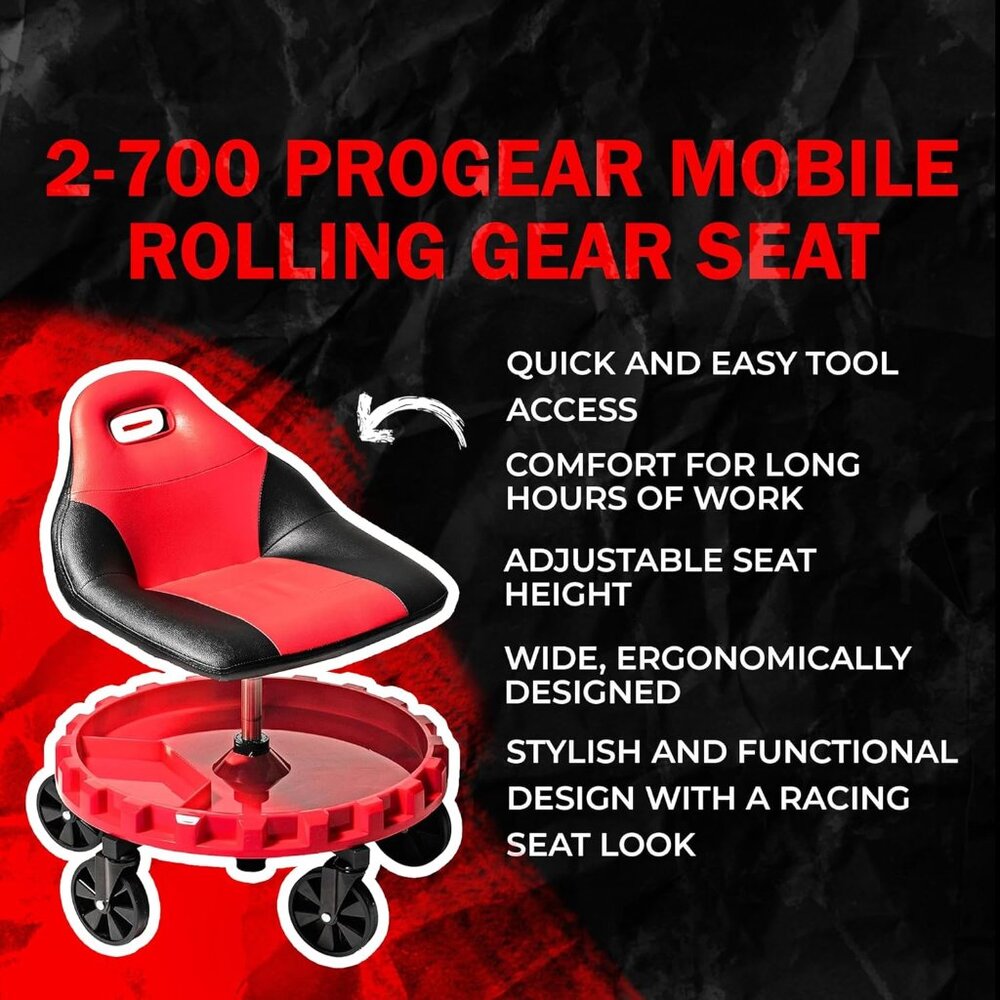 2-700 ProGear Mobile Rolling Gear Seat W/Equipment Tray and Five All-Terrain 5" - Picture 3 of 7